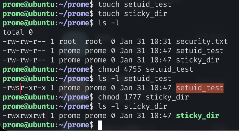 숫자 모드로 SetUID, Sticky Bit 설정