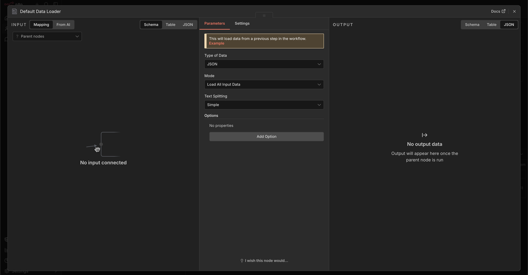 Default Data Loader 노드 배치
