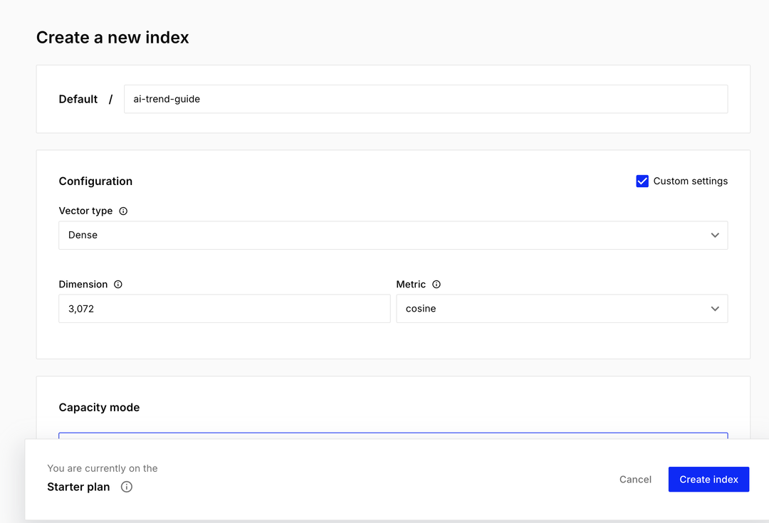 Pinecone 인덱스 생성