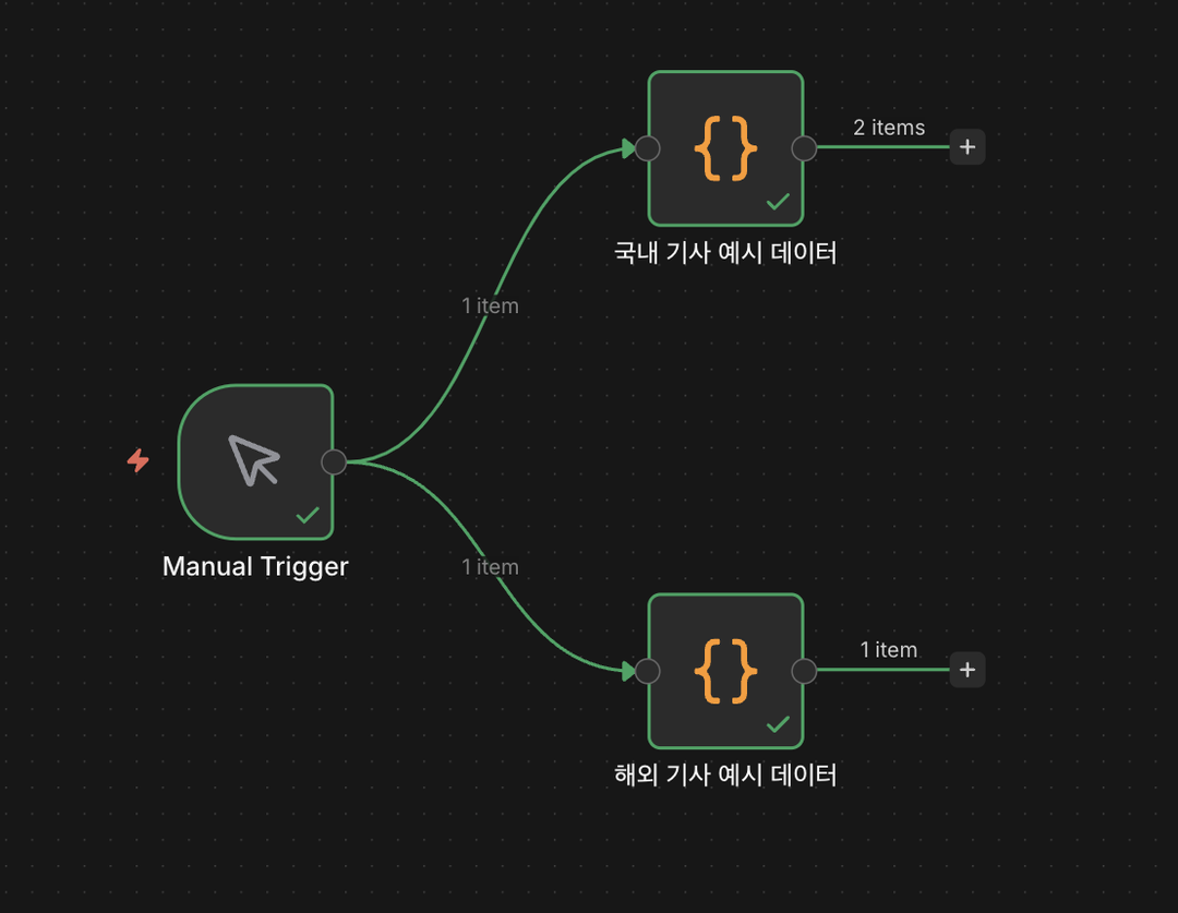 Manual Trigger과 예시 데이터 연결