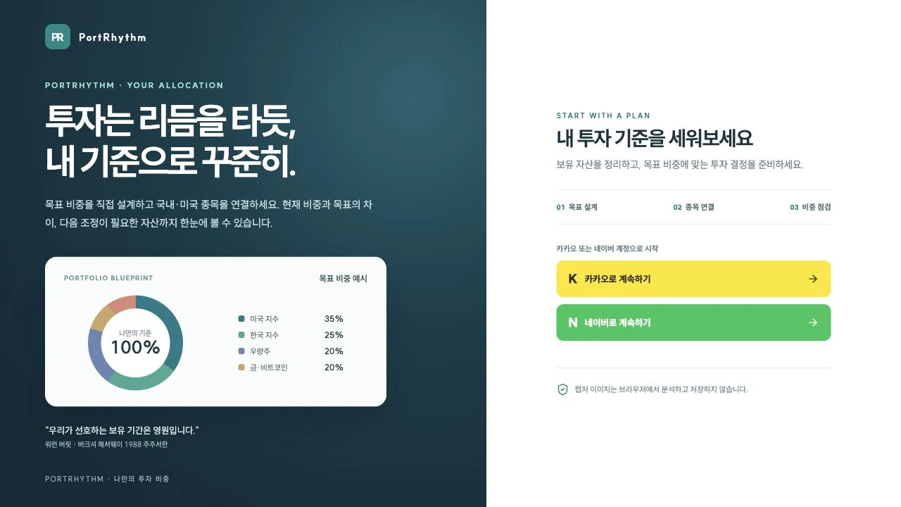 카카오 또는 네이버 계정으로 시작하는 로그인 화면